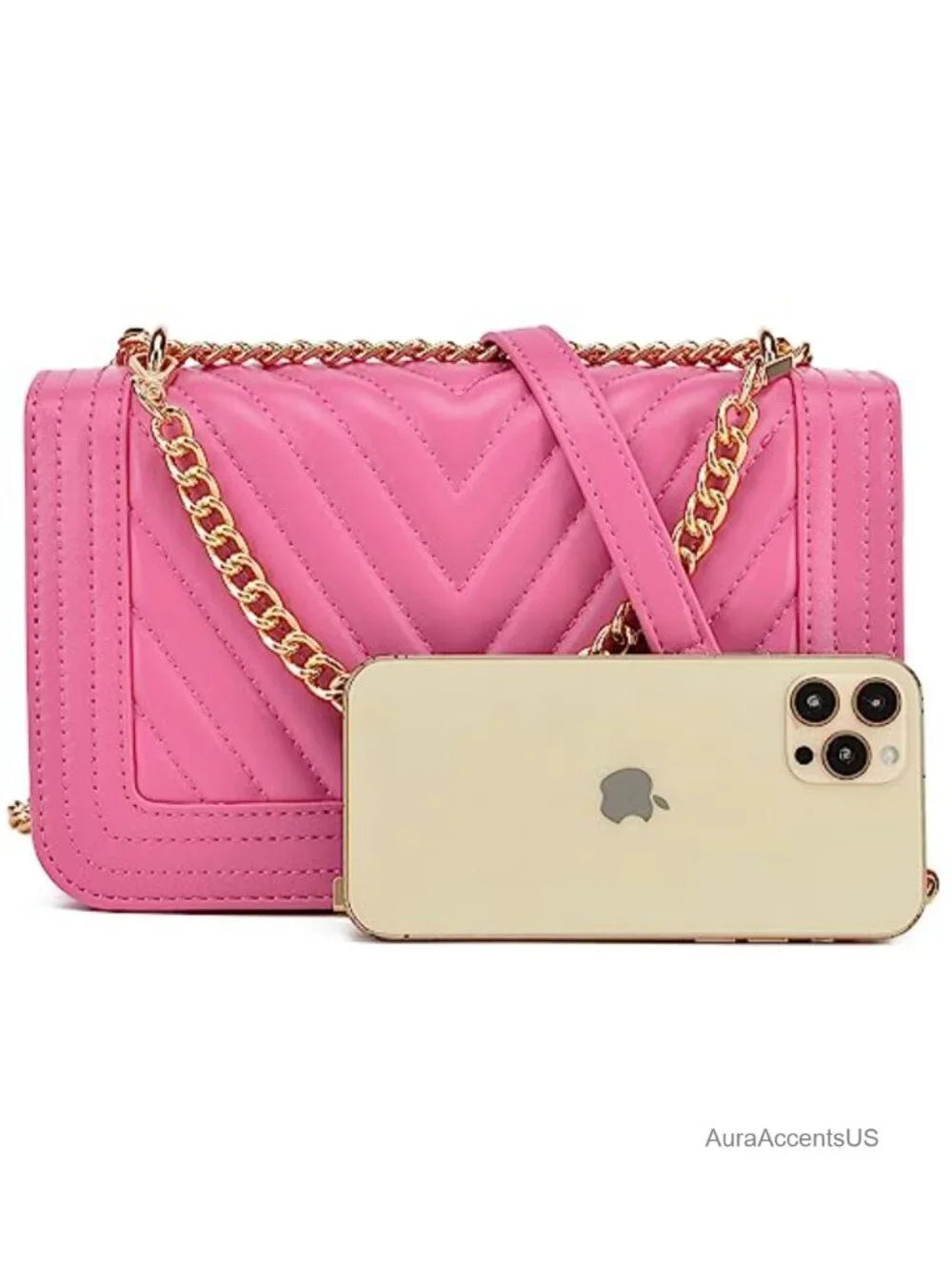 Quilted Faux Leather Satchel Handbag with Convertible Chain Strap